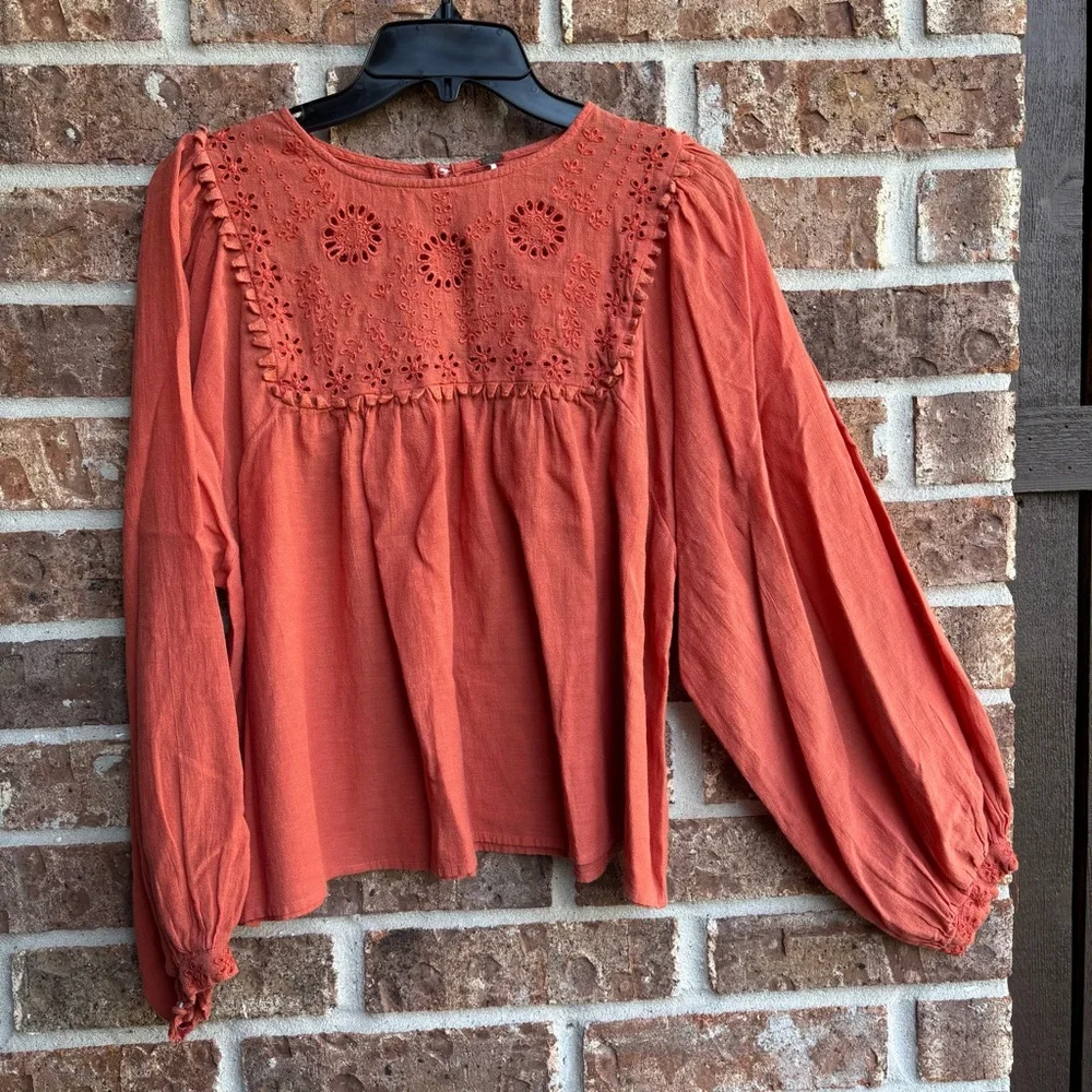 Free people Valencia Orange Embroidered Top